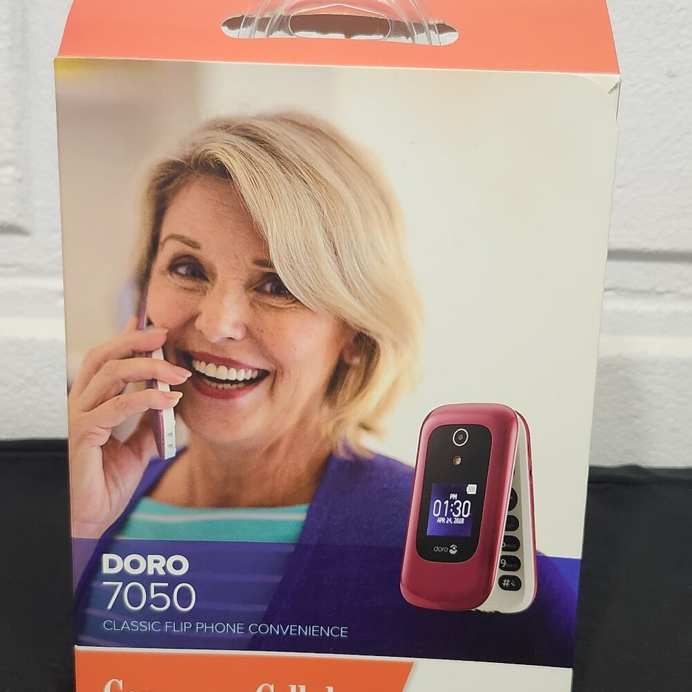 Open Boxed Doro 7050 Classic Flip Phone, Consumer Cellular - Burgandy